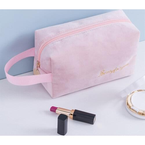 Women Cosmetic Bag Soft Velvet Make Up Storage Bag Pads Toiletry Package Travel Makeup Bag Organizer Pouch Beauty Case Organizer