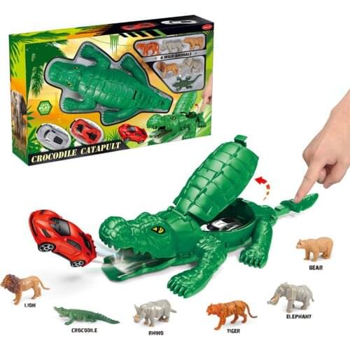 Mechanical Crocodile Toy Car Assembled Track Dinosaur Model Set Crocodile Ejection Toy For Childrens New Year Gift