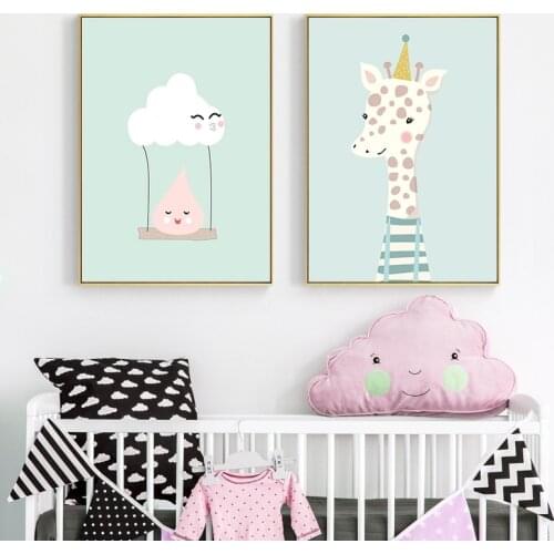 Lovely Cartoon Animal Sweet Posters Prints Nordic Canvas Painting Wall Art Pictures Kids Boy Girl Bedroom Living Room Home Decor