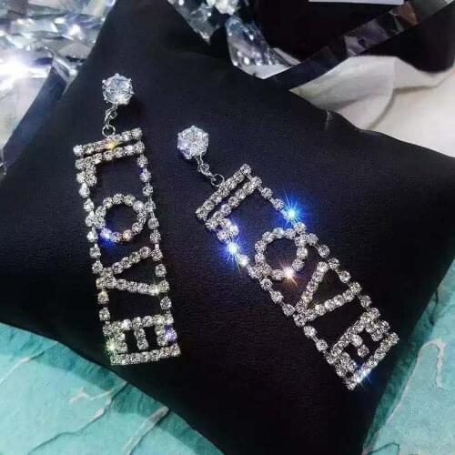 Fashionable and shiny crystal square Love Pendant Earrings with Rhinestone inlaid are suitable for womens wedding party jewelry