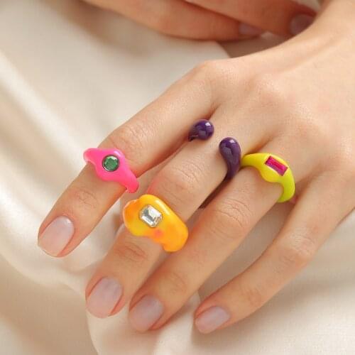 European American Acrylic Rings Set Color Exaggerated Resin Ring Geometric Crystal Jewelry Ring Party Accessories for Women