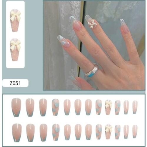 Butterfly Wearable False Nail Tips Patch Detachable With Glue Press On Nails Fake Art Tools Accessories Almond Shape 24PCS/Box
