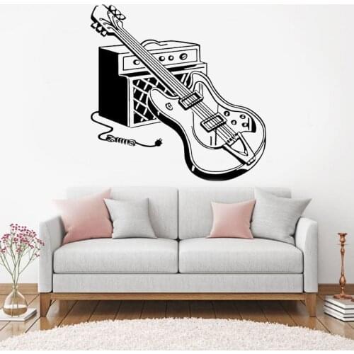 Rock And Roll Wall Decal Music Lovers Headphone Guitar Wall Sticker Teen Boys Girls Room DIY Party Decor Mural Note Record DA31