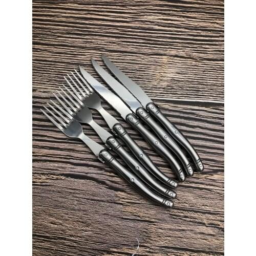 Jaswehome laguiole style stainless steel steak knife and fork set tableware knife fork christmas 3pcs knives and 3pcs forks