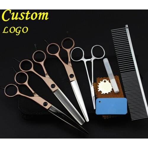 Custom high quality 5 kit japan pet 7 inch shears dog grooming hair scissors cutting thinning barber tools hairdressing scissors