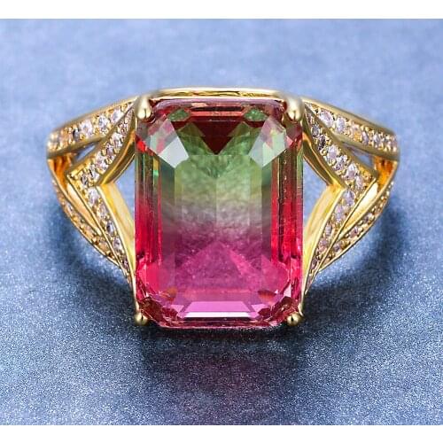 Charm Female Pink Yellow Square Crystal Ring Cute Gold Color Wedding Rings For Women Promise Love Engagement Ring