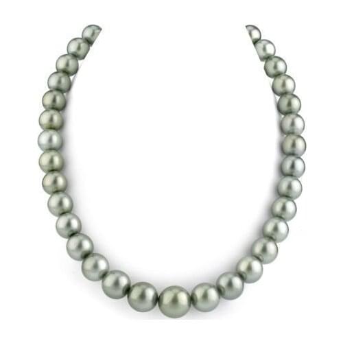 11-12mm natural freshwater gray pearl necklace 18"925silver gold