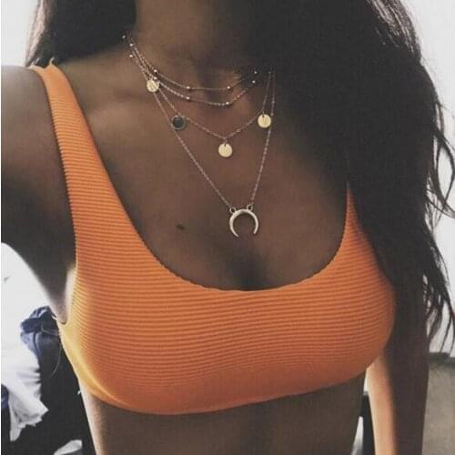 Na866 2018 hot sale punk necklace Geometric wafer moon pendant multi - layer Round beads necklace Clavicle necklace jewelry