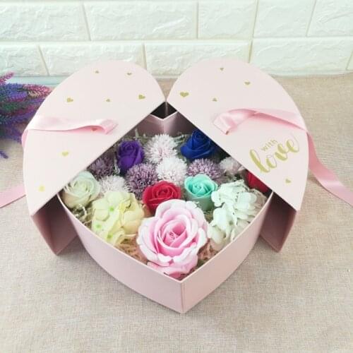 Attracting Heart Shape Half-Opening Paper Gift Box with Inner Drawer Holding Flowers & Gifts Happy Valentines Day packaging