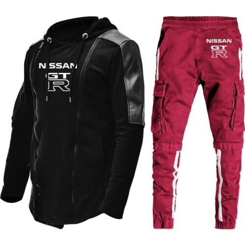 Casual Fashion GTR Car Logo printing Mens pullover High Quality Spring Autumn cotton wool Mens hoodie + pants two-piece suit