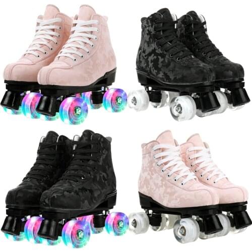 Roller Skates Artificial Fibr Eroller Skating Shoes Double-Row Pulley Shoes Girls Women Men Pink Black Outdoor Skating Rollers