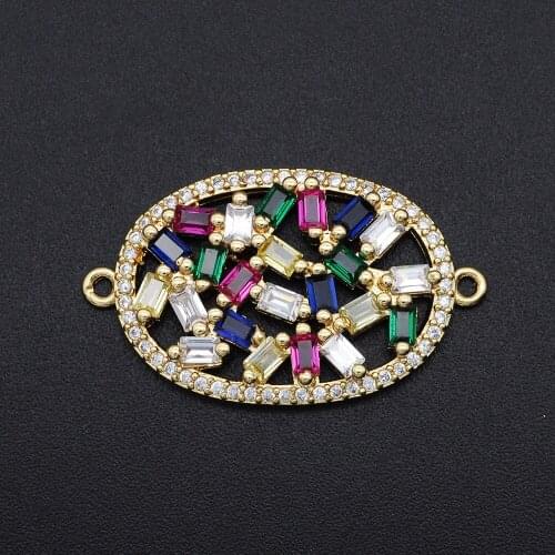 Luxury 30mm CZ Zircon Oval Shape DIY Jewelry Disc Charm Connectors Wholesale Factory Sale Bracelet Making Connector