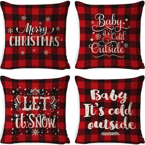 Merry Christmas Gift Pillowcase Polyester Red Plaid Text Decoration Cushion Cover For Home Sofa Throw Pillow case 45X45cm cojine