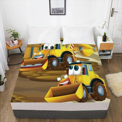Cartoon Childrens Elastic fitted sheet bed sheet With An Elastic Band 160x200 Mattress Cover Bed cover for kids baby Car yellow