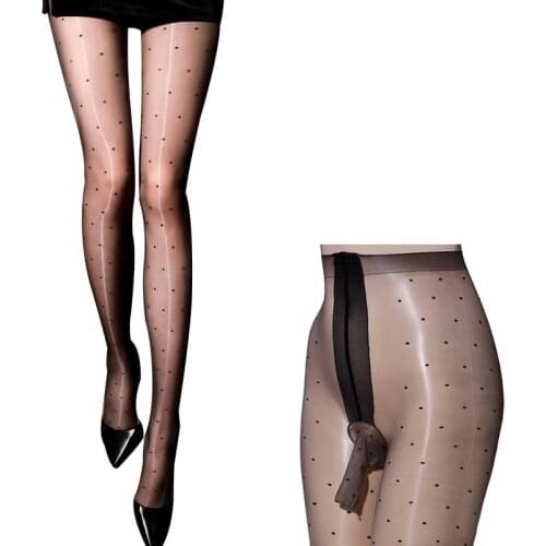 Sexy Sissy Polka Dot Glossy Pantyhose Sheer Oil Shiny Crotchless Tights for Men and Women Plus Size Lingerie