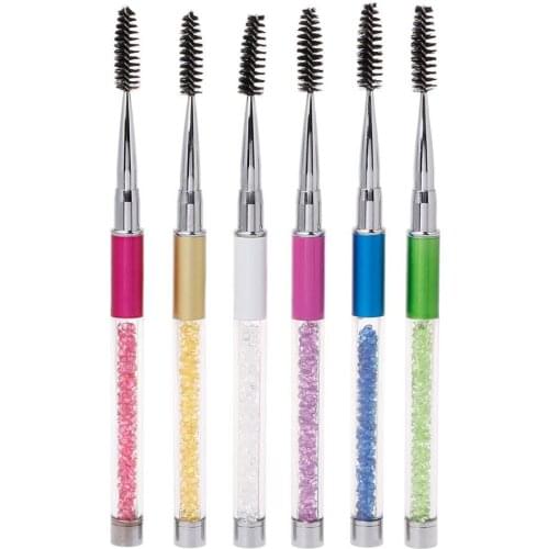High Quality Eyelash Brush Crystal Long Screw Eye Lash Curler Eyebrow Comb Makeup Brush Mascara Colorful Cosmetic Tool
