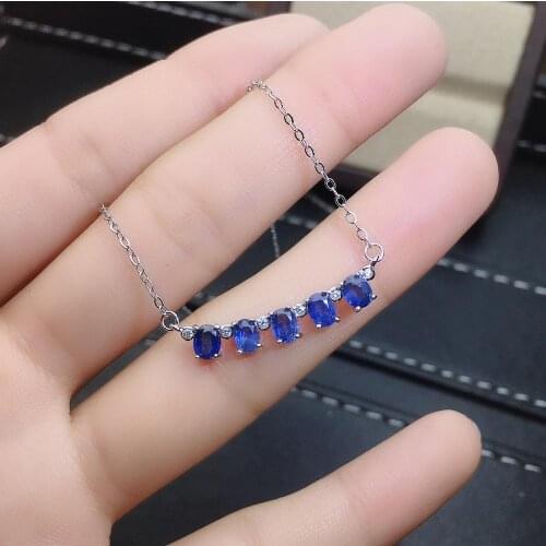 Shilovem 925 silver sterling real Natural sapphire PENDANTS fine Jewelry trendy necklace plant new gift 3*4mm jcz0304943agl
