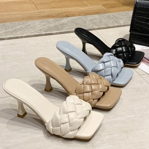 Luxury Slides Women 7cm High Heels Mules Fetish Pumps Individual Weave Leisure Blue Office Ladies Prom Slippers Womens Shoes