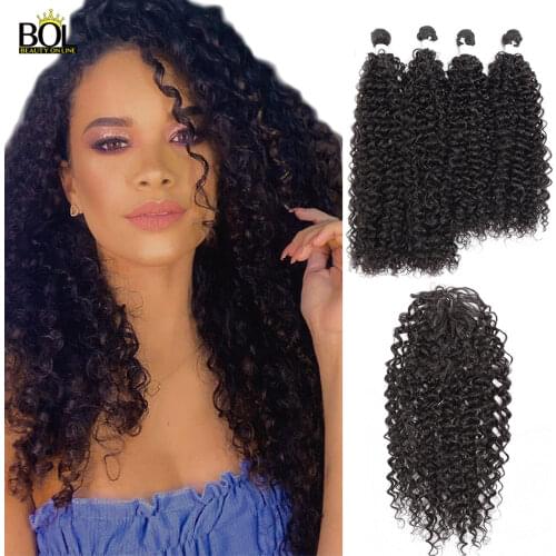 BOL Kinky Curly Hair Bundles 60cm*2+65cm*2 With Lace Closure Synthetic Hair Extensions Ombre Blonde Dark Brown Hair 5Pcs/Pack