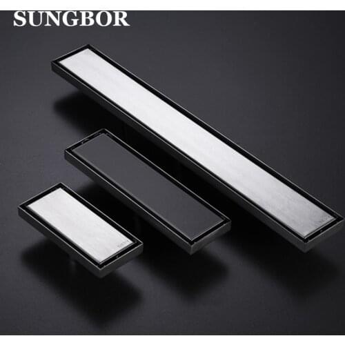 Black Floor Drain 304 Stainless Steel Invisible Rectangle Long Linear Drainage Drainer Cover Bathroom Shower Kitchen Floor Drain