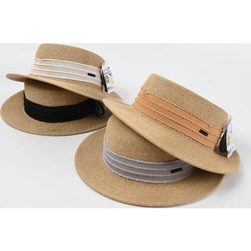 Travel Wide Brim Straw Hat Fedora Summer Beach Sun Hat UPF 50+ New fashion flat-top sun hat for women jazz straw hat