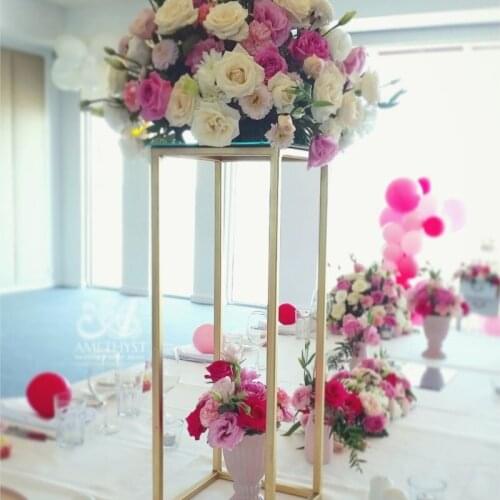Wedding Flower Vase Gold Column Stand Metal Road Lead Wedding Centerpiece Flower Rack For Event Party Decoration