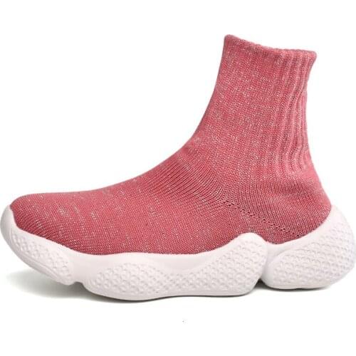 High-top Fly Woven Boys And Girls High Elastic Mesh Breathable Socks Shoes Youth Fashion Casual All-match Childrens Sneakers