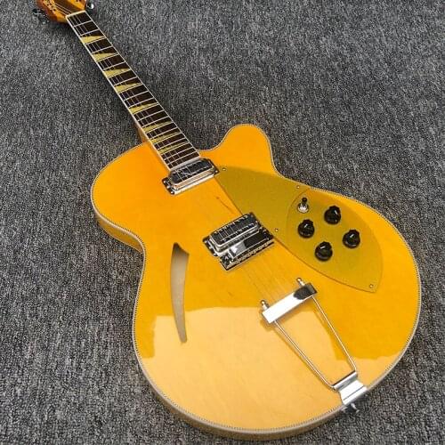 High-quality 6-string hollow electric guitar, single-pole 360 guitar, wood color paint, bright fingerboard, and shipping cost