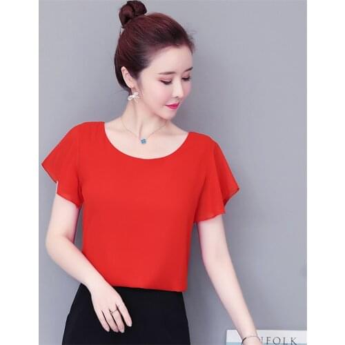 Elegant Ladies Formal Office Wear Blouse Plus size O-Neck Solid Shirt Women Chiffon Hollow Loose Blouse Plus Size M-8XL