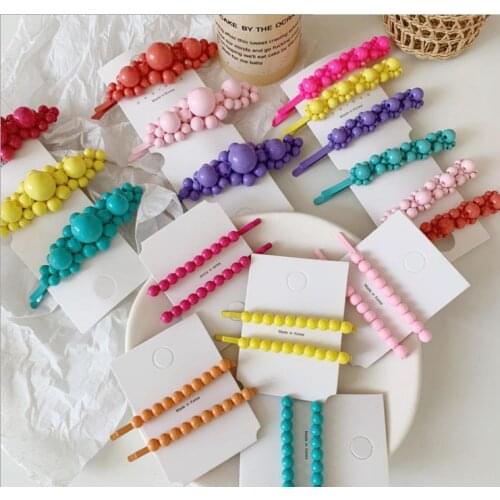 New Women Fashion Candy-colored beaded hairpin bangs clip ins color sprayed pearl clip Barrettes Headbands Girls Hair Accessorie