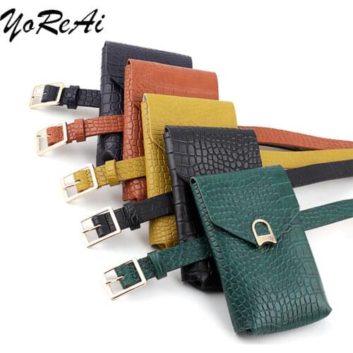 Women Waist Belt Bags Leather PU Fashion Ladies Waist Pack Crocodile pattern Mini purse Bag Small Fanny Pack 2021 New Product