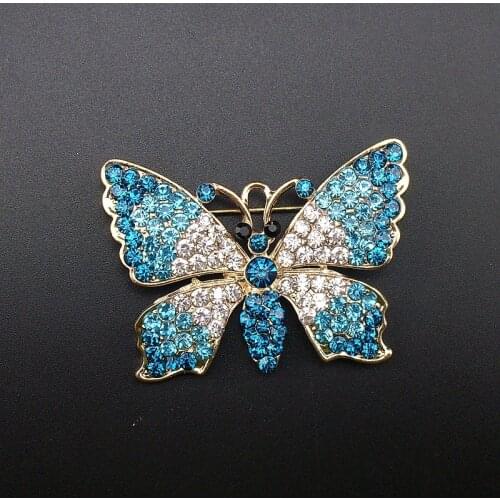 1 Piece Fashion Elegant Women Gold Aqua Blue / Pink Crystal Rhinestone Fairytale Butterfly Insect Brooch Pin, Item NO.: BH7533