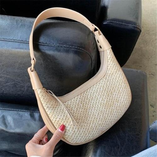 2020 New High Capacity Semicircle Handmade Woven Straw Bag Summer Women Shoulder Bags Girls Small Luxury Brand Beach Handbag