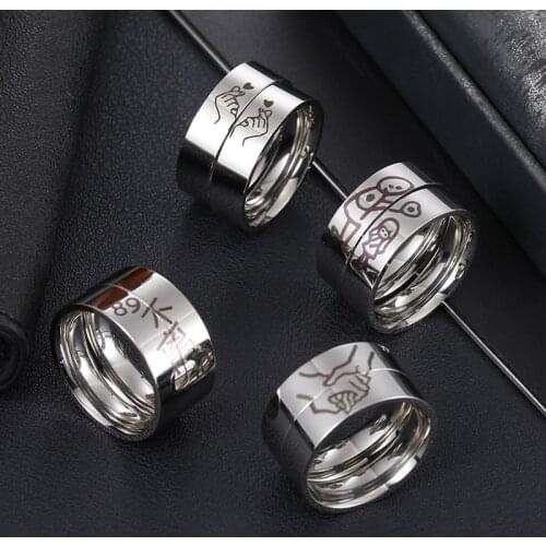 2021 Romantic Design Lettering Hold Hands Wedding Promise Ring Stainless Steel Couple Rings For Men Women Silver Color Jewelry