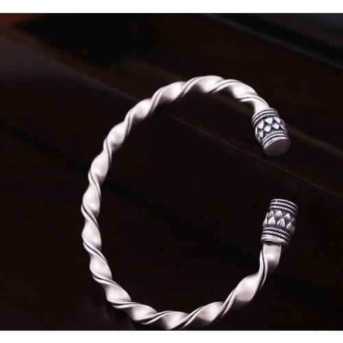 Angela original jewelry 】 S990 silver matte frosted solid twist lotus silver bangle bracelet