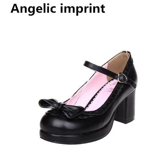 Angelic imprint woman mori girl lolita cosplay shoes lady high heels pumps women princess dress party shoes lacework bowtie 6cm