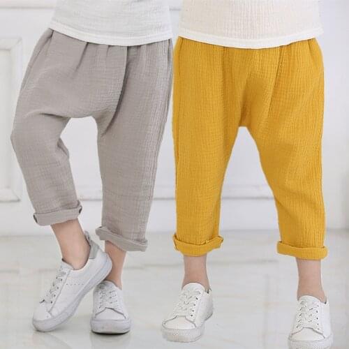 Summer New Solid Color Linen Pleated Children Ankle-length Pants for Baby Boys Pants Harem Pants for Kids Child 2-5Y