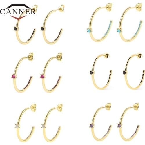CANNER Cool Simple Fashion Jewelry Zircon C-shaped Copper Ear Stud Earrings for Women Men Gifts Piercing Earring Pendientes