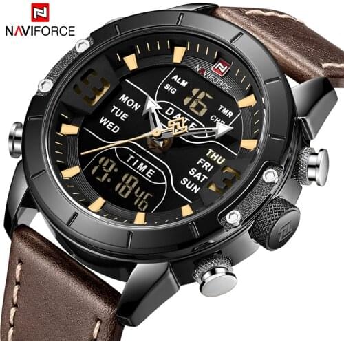 NAVIFORCE Men Watches Top Brand Luxury Wristwatch Man Military Quartz Digital Led Clock Genuine Leather Watch Relogio Masculino