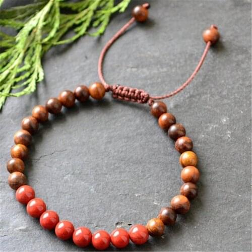 6mm Red Jasper Wood Beads Handmade Mala Bracelet Prayer Chakra Spiritua Bangle Buddhism Retro