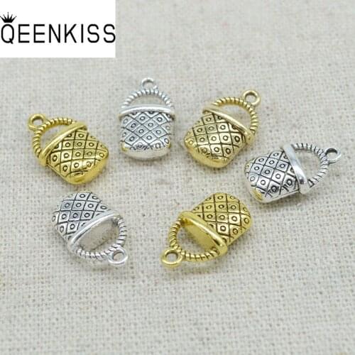 QEENKISS AC916 2021 Fine DIY Jewelry Making Accessories Findings Fittings Bracelet Necklace Basket 18KT Gold Pendant Charm 1PC