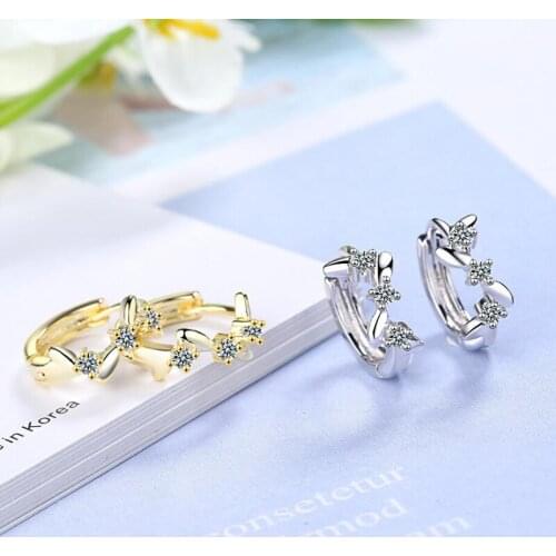 KOFSAC Cute Leaves Gold Hoop Earrings For Women Jewelry New 925 Sterling Silver Zircon Earrings Fashion Girl Party Accessories