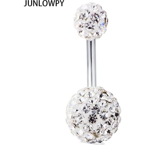 JUNLOWPY Belly Piercing Rings Surgical Steel 14g Crystal Disco Ball Bell Button Ring Navel Barbell Body Jewelry 30pcs