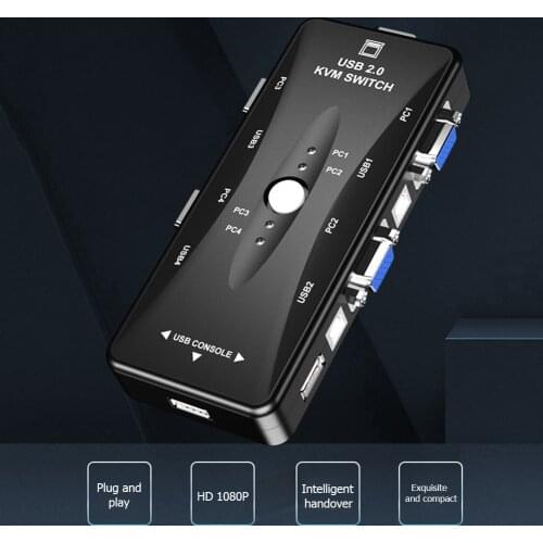 HW1702 USB KVM Switcher 4 Ports in 1 Out 4K 1080P VGA Splitter Box for Sharing Keyboard Mouse Monitor