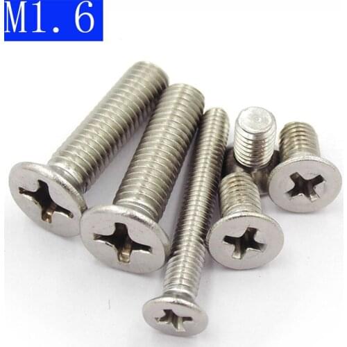 M1.6 - 0.35 304 Stainless Steel Phillips FLAT HEAD Machine Screw DIN 965 Bolts ISO 7046