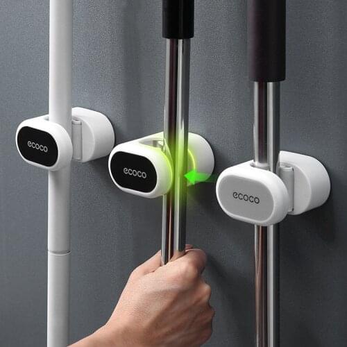 Ecoco Multifunction Mop Holder, Wall-mounted Brush Hanger, Broom Organizer, Simple Storage Rack, Punch-free Toilet Brush Holder