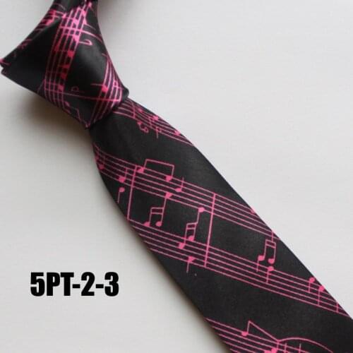 5cm Men Popular Casual Narrow Ties Fashion Rayon Printed Necktie Black with Red Music Score