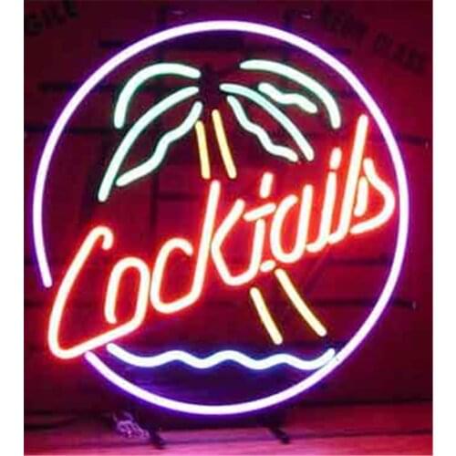 NEON SIGN For COCKTAILS PALM TREE Signboard REAL GLASS BEER BAR PUB display christmas Light Signs 17*14"