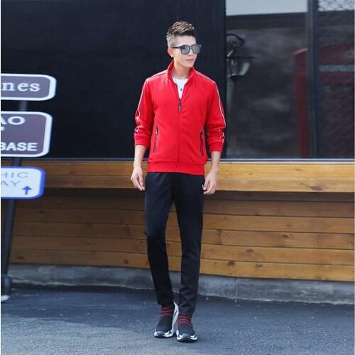 2020 Autumn and Winter New Couple Long-sleeved Sweater Youth Sports Suit Handsome Cardigan Sweater Mens Two-piece Suit Jogging