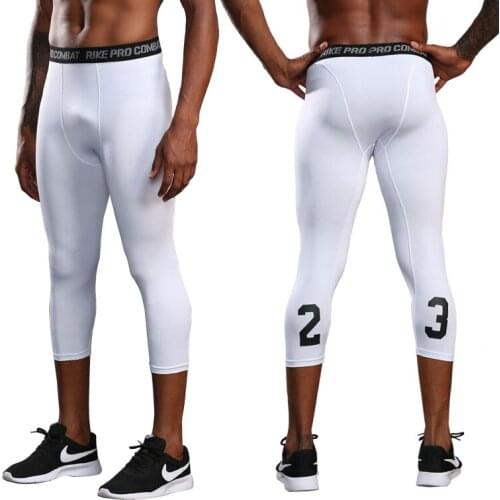 New Arrival Gym Running Cropped Pants Mens Joggings Elastic Compressions Sweatpant 3/4 Basketball Racing Workout Leggings Male